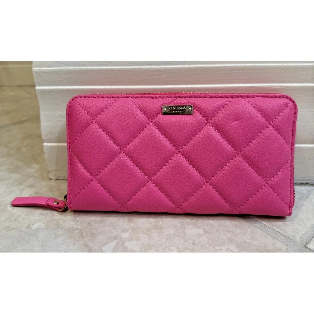 NWOT Kate Spade Lacey Long Continental Zip Wallet Pink Quilted Leather Preppy